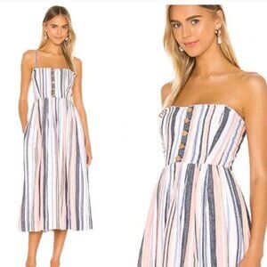 Free People Lilah Midi Dress Womens Small Strapless Striped Button Cotton